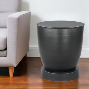 HomeRoots 20" Black Iron Round Pedestal End Table - Modern Minimalist Design for Compact Spaces & Versatile Use 556536
