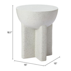 Homeroots 18" White Faux Stone Round Pedestal End Table - Modern Accent For Living Room, Entryway & Bedroom   556537