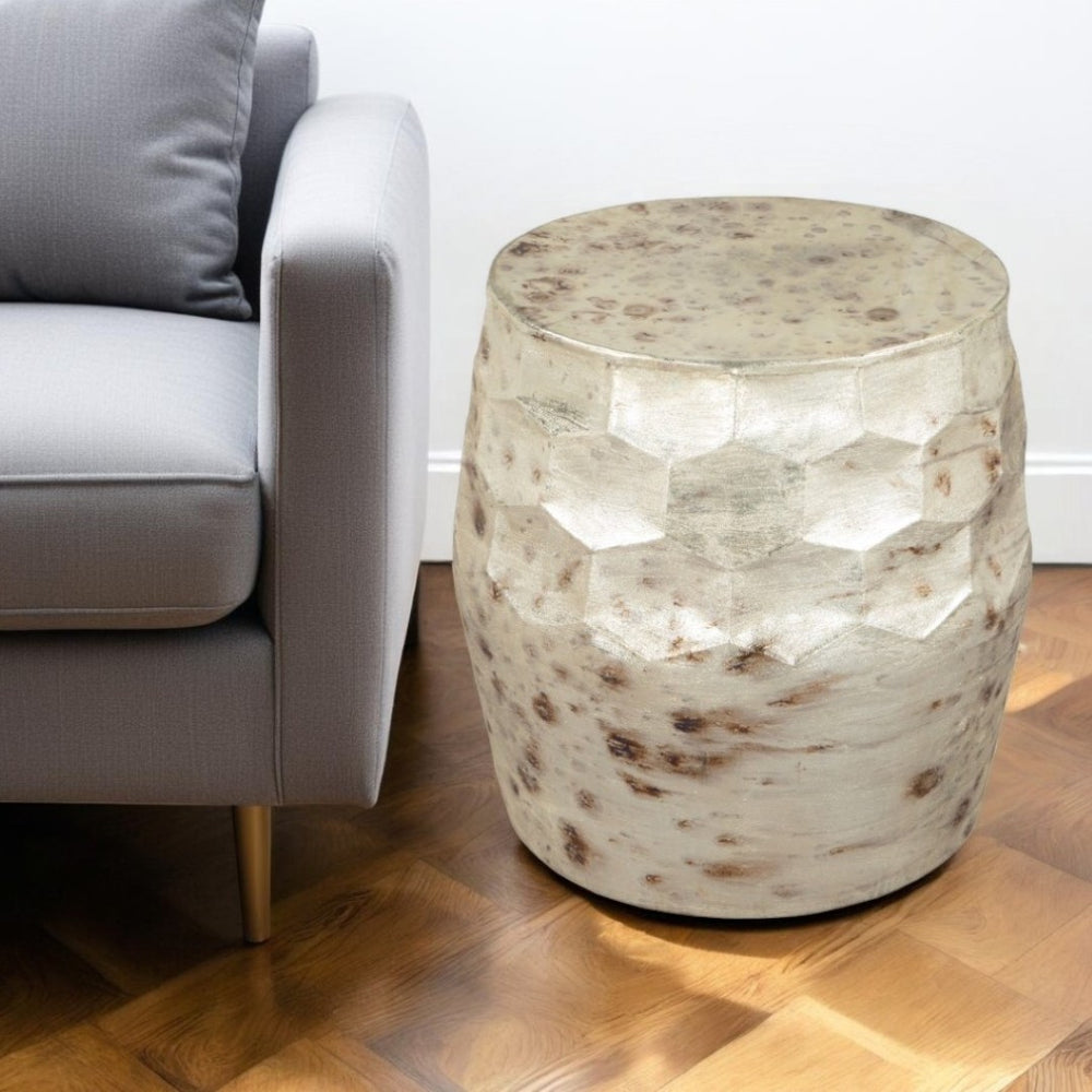 HomeRoots 22" Beige Iron Round Block End Table - Stylish & Versatile Accent for Living Room, Bedroom & More 556540