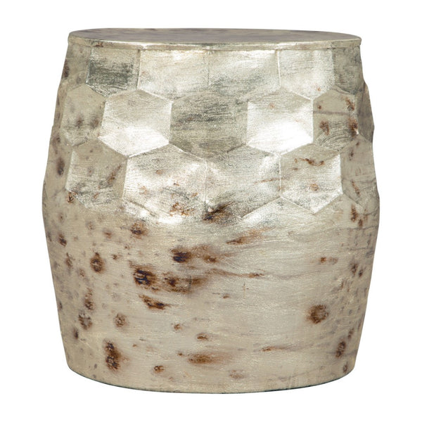HomeRoots 22" Beige Iron Round Block End Table - Stylish & Versatile Accent for Living Room, Bedroom & More 556540