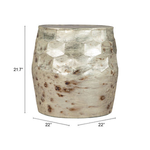 HomeRoots 22" Beige Iron Round Block End Table - Stylish & Versatile Accent for Living Room, Bedroom & More 556540