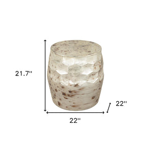 HomeRoots 22" Beige Iron Round Block End Table - Stylish & Versatile Accent for Living Room, Bedroom & More 556540
