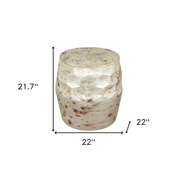 HomeRoots 22" Beige Iron Round Block End Table - Stylish & Versatile Accent for Living Room, Bedroom & More 556540
