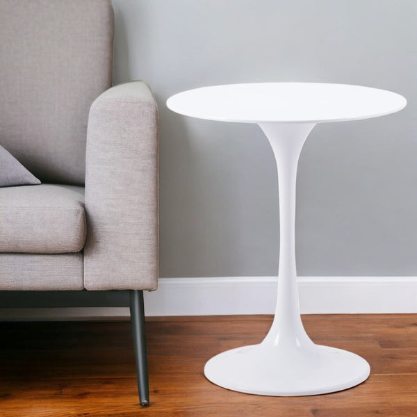 HomeRoots 23" White Steel Round Pedestal End Table – Modern, Durable & Versatile Accent for Any Living Space 556541