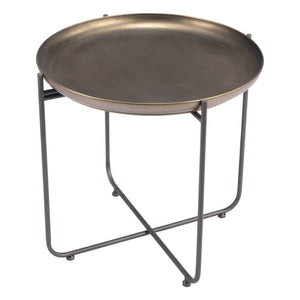 HomeRoots 21" Bronze and Gray Steel Round End Table – Chic Cross Legs for Stylish Living Room & Bedroom Decor 556542