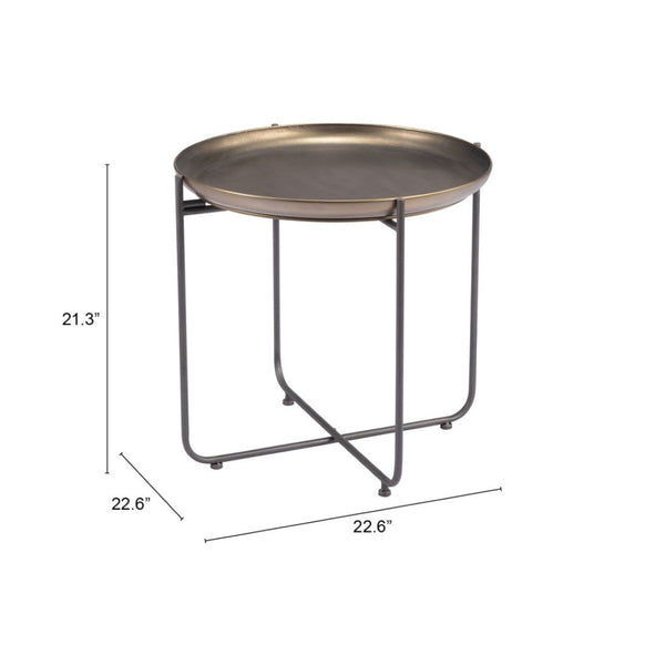 HomeRoots 21" Bronze and Gray Steel Round End Table – Chic Cross Legs for Stylish Living Room & Bedroom Decor 556542