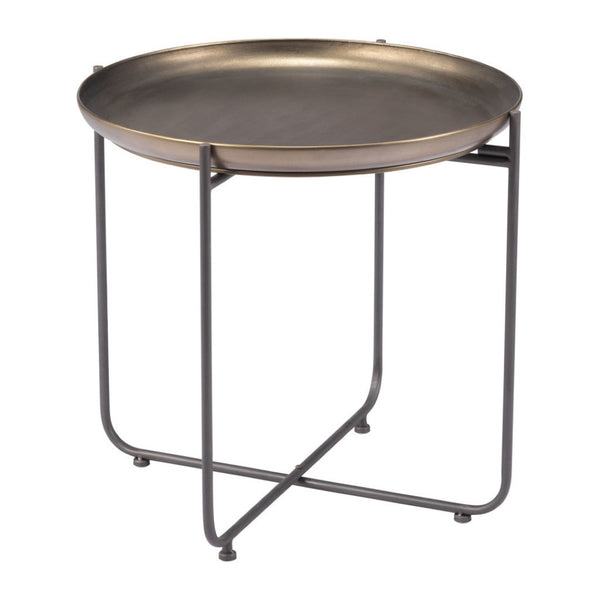 HomeRoots 21" Bronze and Gray Steel Round End Table – Chic Cross Legs for Stylish Living Room & Bedroom Decor 556542