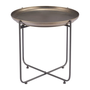 HomeRoots 21" Bronze and Gray Steel Round End Table – Chic Cross Legs for Stylish Living Room & Bedroom Decor 556542