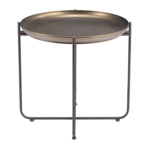 HomeRoots 21" Bronze and Gray Steel Round End Table – Chic Cross Legs for Stylish Living Room & Bedroom Decor 556542