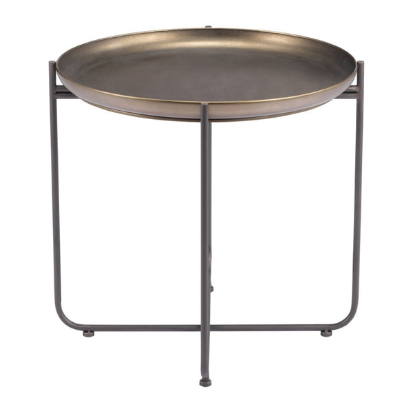 HomeRoots 21" Bronze and Gray Steel Round End Table – Chic Cross Legs for Stylish Living Room & Bedroom Decor 556542