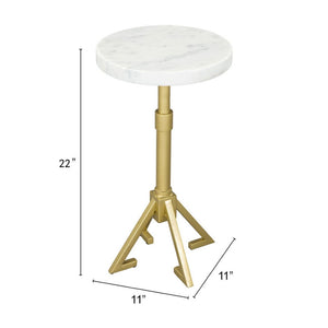 HomeRoots 22" Elegant White Marble and Gold Iron Round End Table - Chic Design for Modern Living Spaces 556546