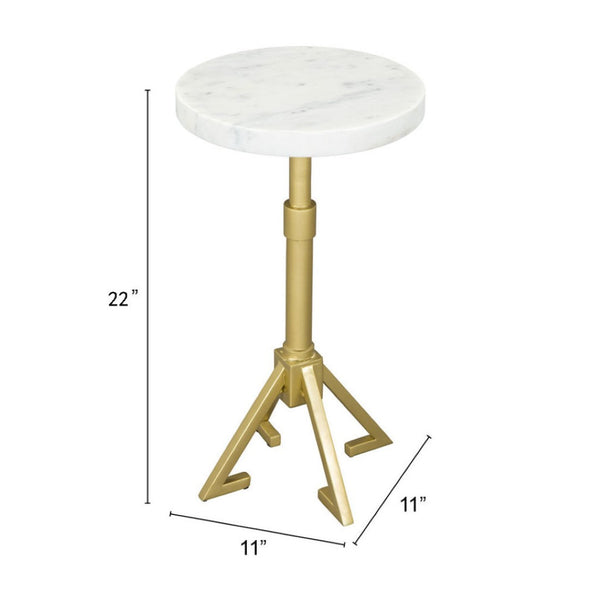 HomeRoots 22" Elegant White Marble and Gold Iron Round End Table - Chic Design for Modern Living Spaces 556546
