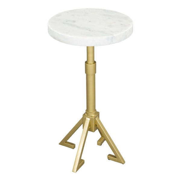 HomeRoots 22" Elegant White Marble and Gold Iron Round End Table - Chic Design for Modern Living Spaces 556546