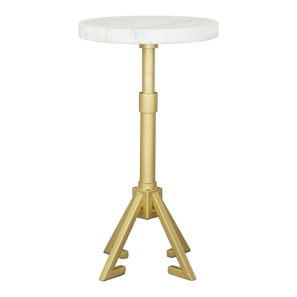 HomeRoots 22" Elegant White Marble and Gold Iron Round End Table - Chic Design for Modern Living Spaces 556546