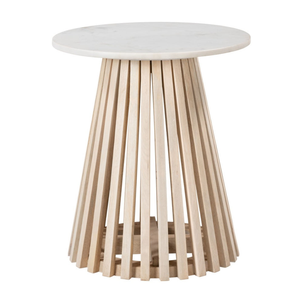 HomeRoots 20" Elegant White Marble and Solid Wood Round Pedestal Table – Vintage Distressed Accent Piece 556551