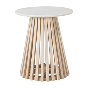 HomeRoots 20" Elegant White Marble and Solid Wood Round Pedestal Table – Vintage Distressed Accent Piece 556551