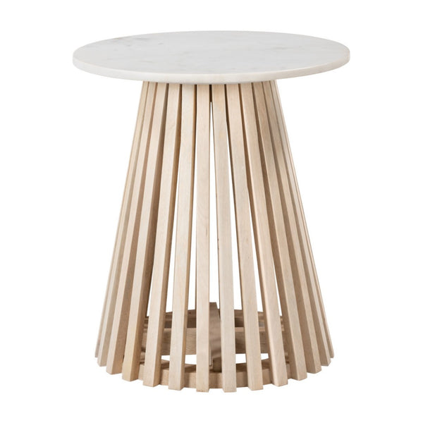 HomeRoots 20" Elegant White Marble and Solid Wood Round Pedestal Table – Vintage Distressed Accent Piece 556551