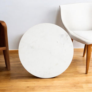HomeRoots 20" Elegant White Marble and Solid Wood Round Pedestal Table – Vintage Distressed Accent Piece 556551