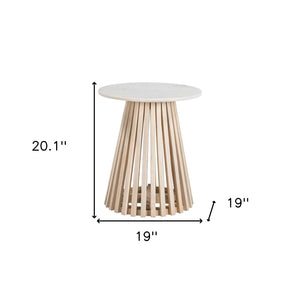 HomeRoots 20" Elegant White Marble and Solid Wood Round Pedestal Table – Vintage Distressed Accent Piece 556551