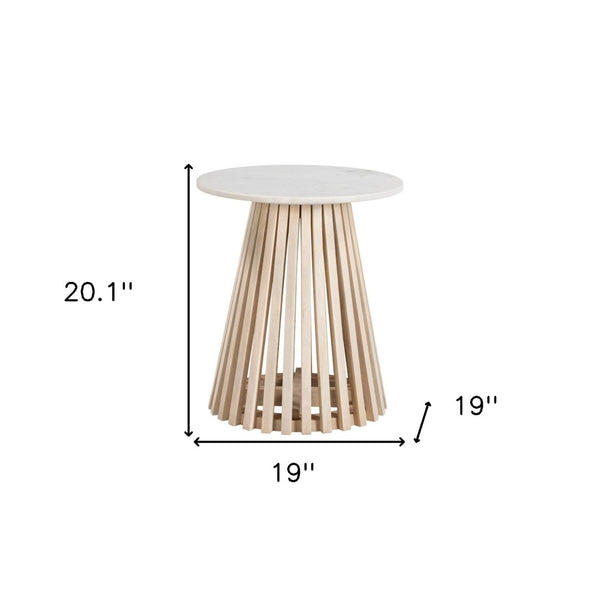 HomeRoots 20" Elegant White Marble and Solid Wood Round Pedestal Table – Vintage Distressed Accent Piece 556551