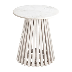 HomeRoots 20" Elegant White Marble and Solid Wood Round Pedestal Table – Vintage Distressed Accent Piece 556551