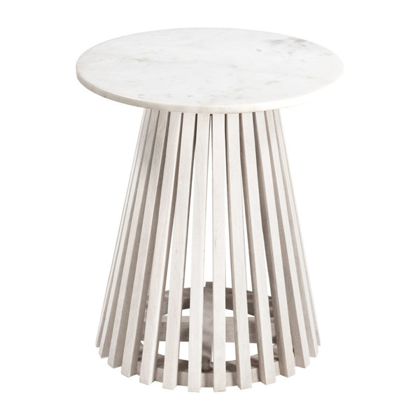 HomeRoots 20" Elegant White Marble and Solid Wood Round Pedestal Table – Vintage Distressed Accent Piece 556551