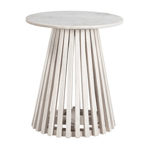 HomeRoots 20" Elegant White Marble and Solid Wood Round Pedestal Table – Vintage Distressed Accent Piece 556551