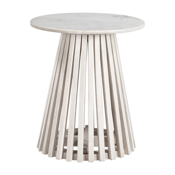 HomeRoots 20" Elegant White Marble and Solid Wood Round Pedestal Table – Vintage Distressed Accent Piece 556551