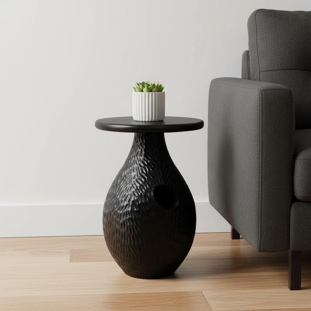 HomeRoots 20" Black Solid Wood Round Pedestal End Table - Elegant, Versatile Accent for Living Spaces & More 556555