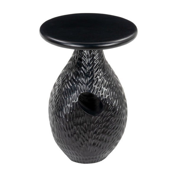 HomeRoots 20" Black Solid Wood Round Pedestal End Table - Elegant, Versatile Accent for Living Spaces & More 556555