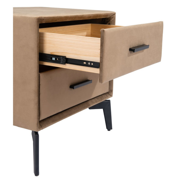 Homeroots 20" Brown And Black Velvet Wood And Steel End Table With Drawers - Stylish Storage For Any Room   556556