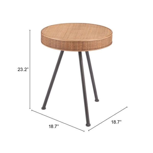 HomeRoots 23" Coastal-Inspired Natural Rattan and Gray Steel Round End Table - Versatile & Stylish Accent Piece 556557