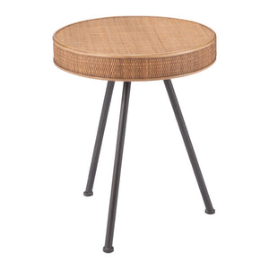 HomeRoots 23" Coastal-Inspired Natural Rattan and Gray Steel Round End Table - Versatile & Stylish Accent Piece 556557
