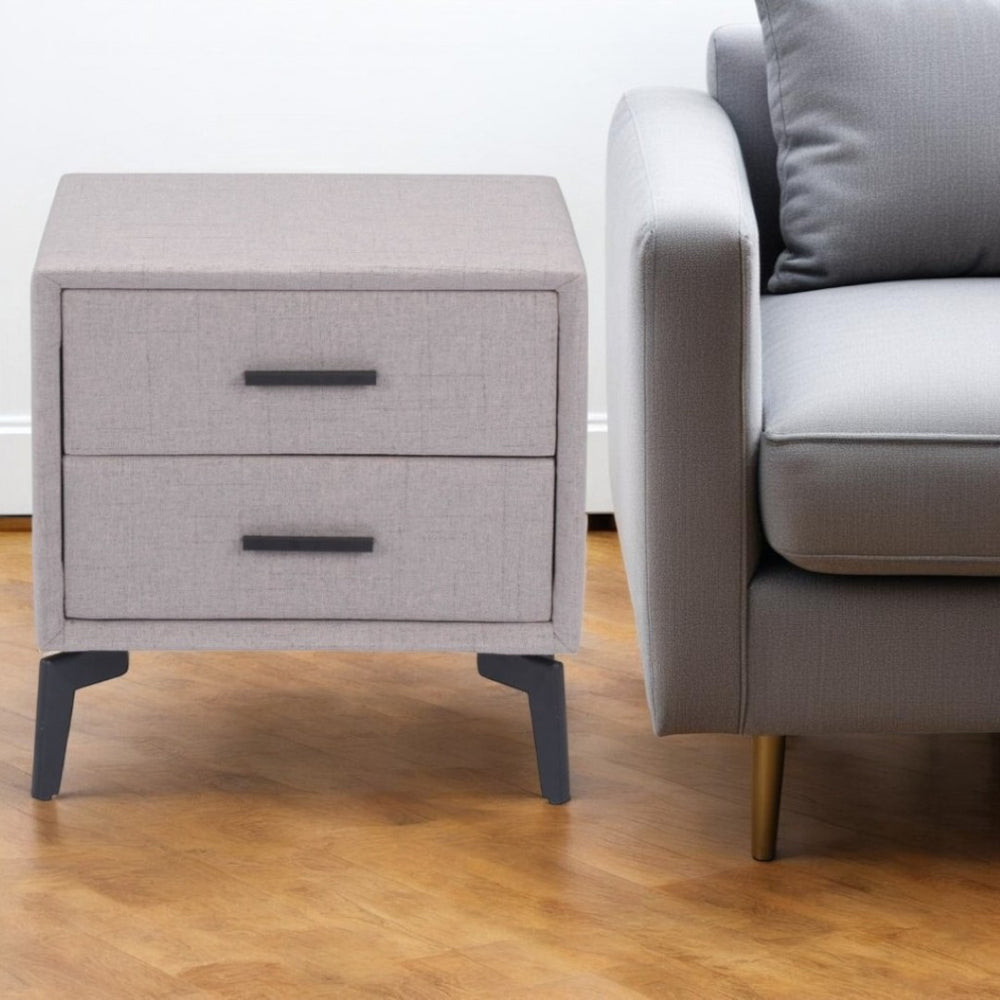 HomeRoots 20" Gray and Black Fabric End Table with Drawers - Modern Compact Design for Stylish Storage Solutions 556561