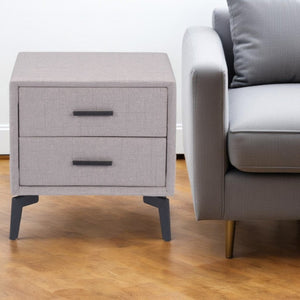 HomeRoots 20" Gray and Black Fabric End Table with Drawers - Modern Compact Design for Stylish Storage Solutions 556561