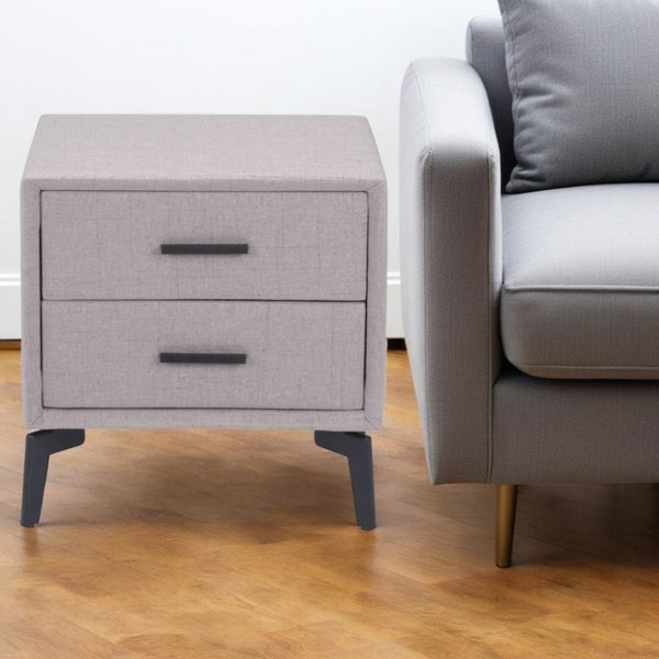 HomeRoots 20" Gray and Black Fabric End Table with Drawers - Modern Compact Design for Stylish Storage Solutions 556561