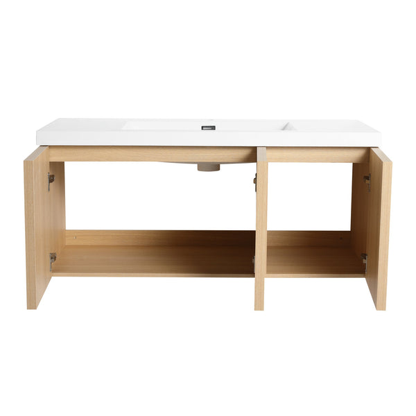 English Elm 48" 54.3" Wall-Mounted Bathroom Vanity with Resin Sink, Original Oak Finish, 3 Soft-Closing Doors, Plywood Construction W1972P315216