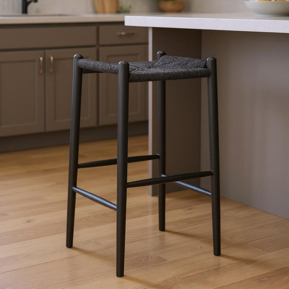 HomeRoots 31" Black Rush Backless Bar Stool - Solid Wood, Modern Design for Kitchen & Home Bar Comfort 556568