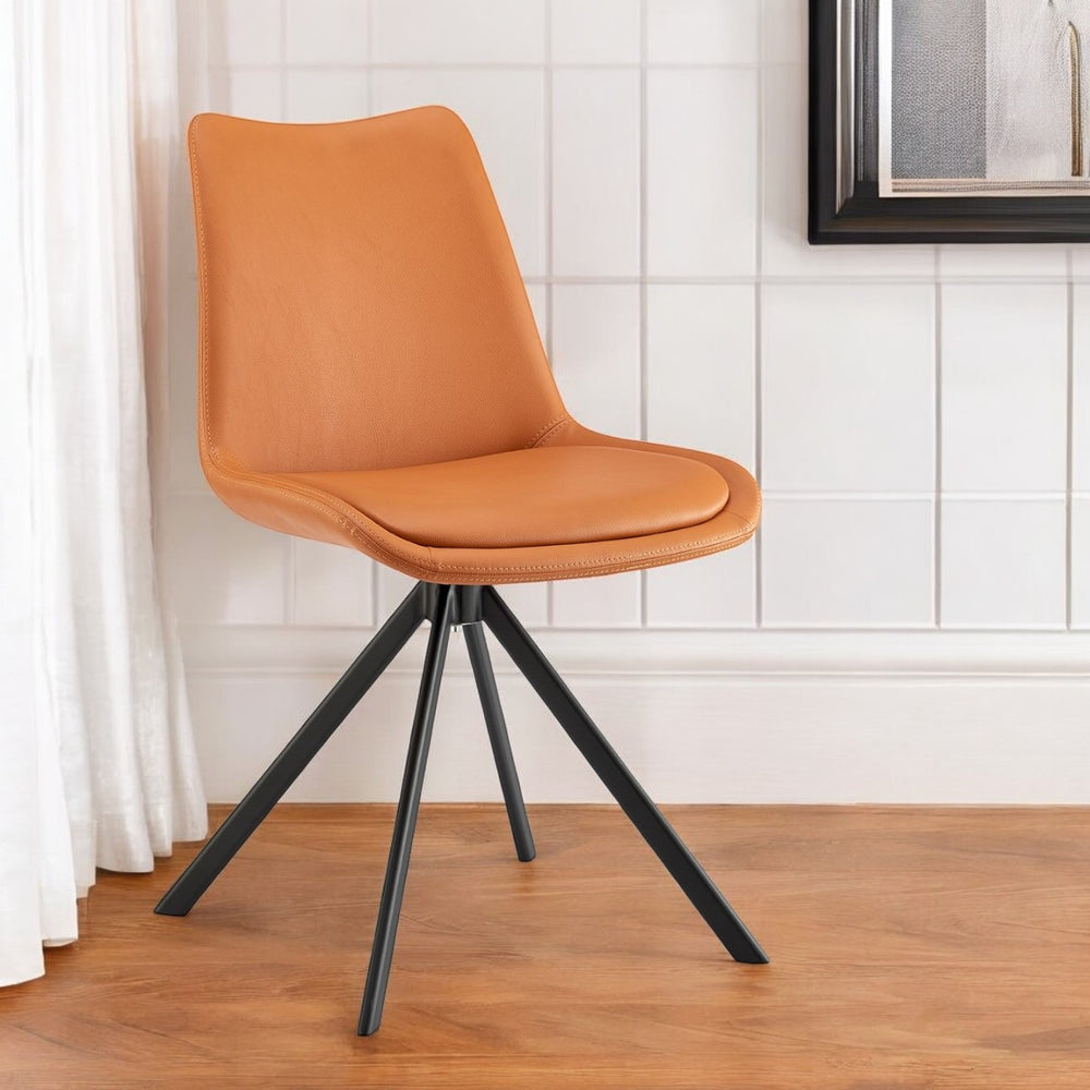 Homeroots Orange Faux Leather Dining Side Chair With Swivel Feature - Modern Accent For Any Room Décor   556570