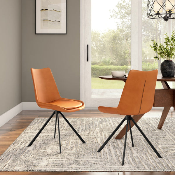 Homeroots Orange Faux Leather Dining Side Chair With Swivel Feature - Modern Accent For Any Room Décor   556570