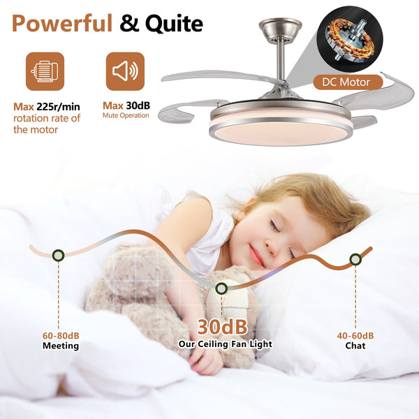 English Elm 42 Inch Modern Led Ceiling Fan With Remote, Retractable Blades, 6 Speed, Silent Dc Motor For Any Room W2312P374996