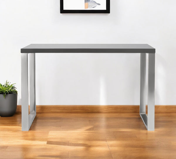 Homeroots 47" Gray And Silver Wood And Stainless Steel Sled Writing Desk - Stylish, Versatile & Durable Design   556634