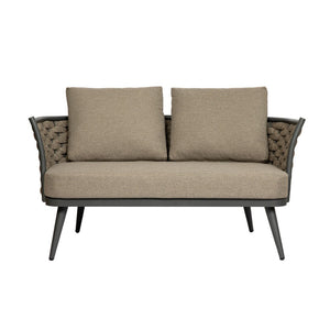 HomeRoots 56" Dark Gray Aluminum Outdoor Loveseat with Taupe Cushions - Stylish, Durable & Low-Maintenance Comfort 556637