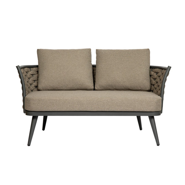 HomeRoots 56" Dark Gray Aluminum Outdoor Loveseat with Taupe Cushions - Stylish, Durable & Low-Maintenance Comfort 556637