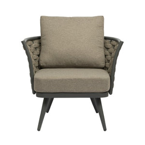 Homeroots 32" Stylish Gray And Taupe Woven Aluminum Outdoor Arm Chair With Cozy Taupe Cushion For Comfort  Aluminium,Fabric 556638