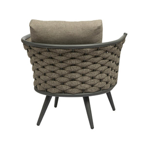 Homeroots 32" Stylish Gray And Taupe Woven Aluminum Outdoor Arm Chair With Cozy Taupe Cushion For Comfort  Aluminium,Fabric 556638
