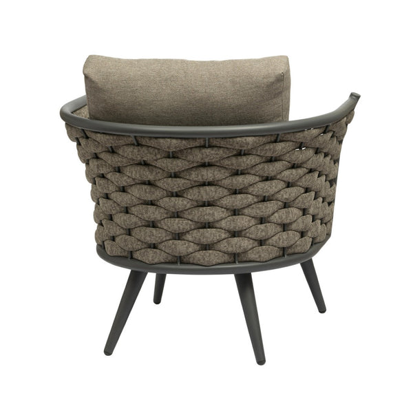 Homeroots 32" Stylish Gray And Taupe Woven Aluminum Outdoor Arm Chair With Cozy Taupe Cushion For Comfort  Aluminium,Fabric 556638