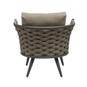 Homeroots 32" Stylish Gray And Taupe Woven Aluminum Outdoor Arm Chair With Cozy Taupe Cushion For Comfort  Aluminium,Fabric 556638
