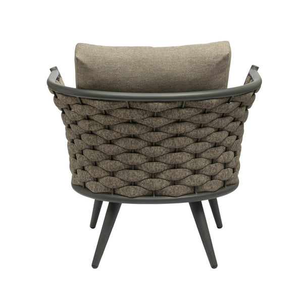 Homeroots 32" Stylish Gray And Taupe Woven Aluminum Outdoor Arm Chair With Cozy Taupe Cushion For Comfort  Aluminium,Fabric 556638