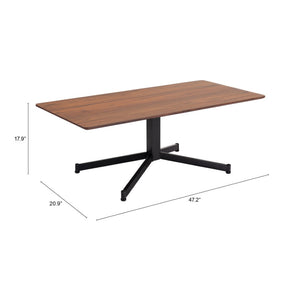 HomeRoots 48" Brown and Black Wood and Steel Pedestal Coffee Table – Mid-Century Modern Design with Adjustable Height 556699